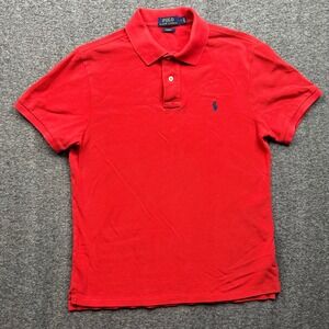 Polo Ralph Lauren Polo Shirt Mens Large Red Slim Fit Short Sleeve Mesh Cotton